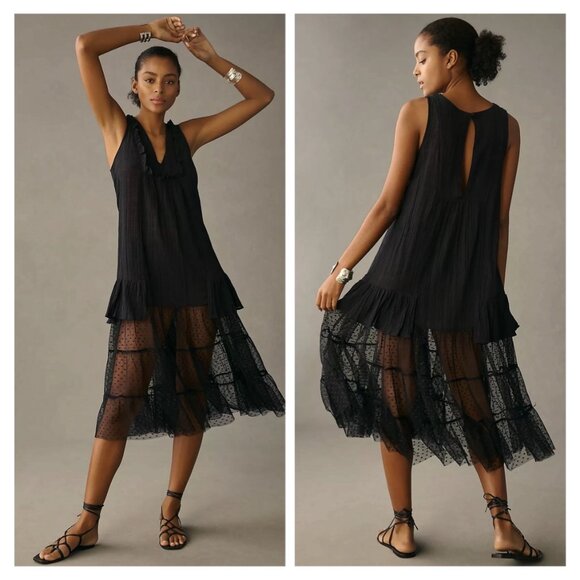 Anthropologie Dresses & Skirts - NWT Anthropologie Sheer Ruffled Tulle Dress in Black